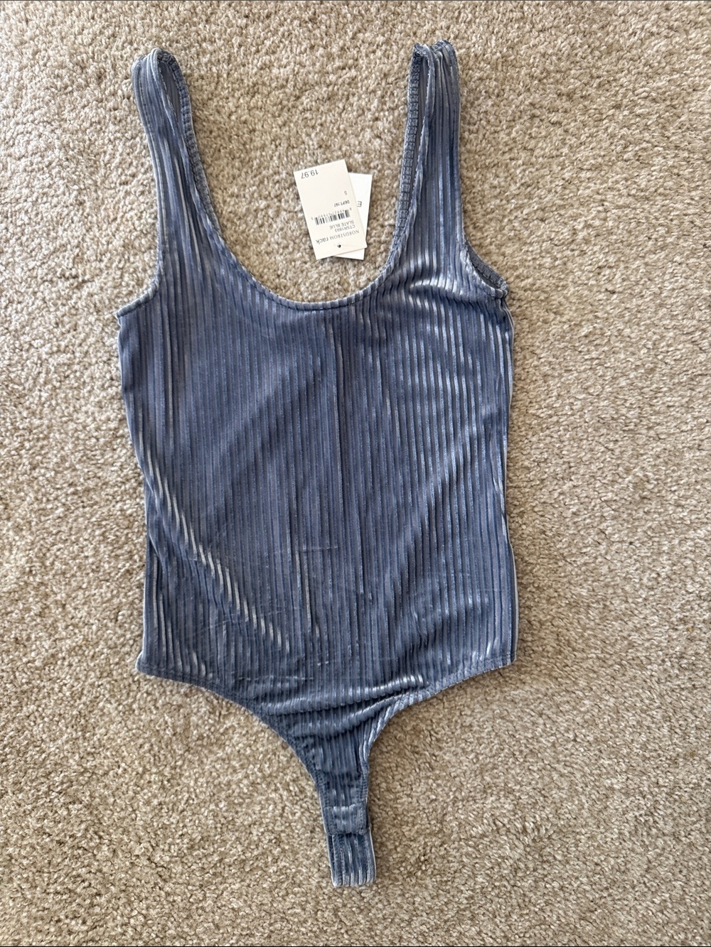 NWT: Elodie Women’s Ribbed Velvet One-Piece Bodysuit - Slate Blue SMALL